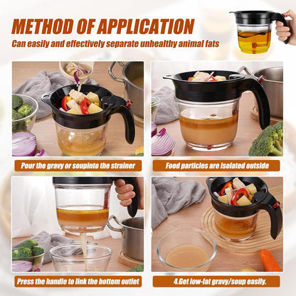 Fat Separator With Bottom Release, 4 Cup Gravy Separator For Cooking With Oil Strainer,Oil Separator For Cooking, Kitchen Gadgets Fat Separator