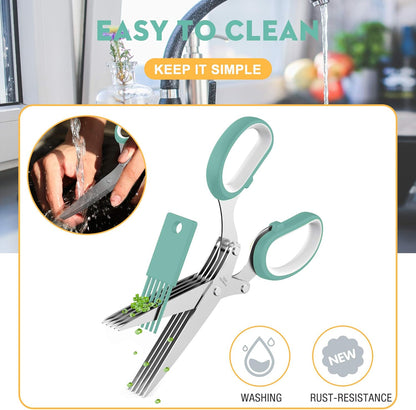 Fun Unique Kitchen Gadgets: Herb Scissors Set - Updated 2026 Cool Kitchen Tools for Cutting Fresh Garden Herbs - Sharp 5-Blade Shears with Cover, Anti-Rust Stainless Steel, Dishwasher Safe (Blue)