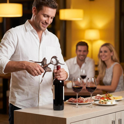 Wine Opener, 3 in 1 Zinc Alloy Premium Wing Corkscrew Wine Bottle Opener with Multifunctional Bottles Opener and Serrated Foil Cutter for Wine and Beer (Black)