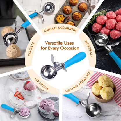 Fayomir 4 OZ Scoop, #8 Disher, Large Ice Cream Scoop with Trigger, Muffin Scoop, Large Cookie Scoops for Baking, Grey Handle, With Trigger for Portion Control