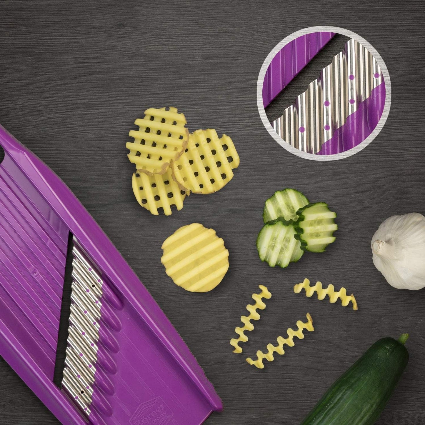Börner Wave/Gaufrel XXL PowerLine Vegetable Slicer • Corrugated Vegetable Cutter • Corrugated/Waffle Cutter • Potato Grater for Grilled Potatoes Orange