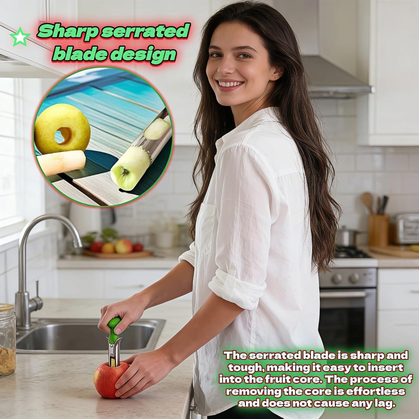 Apple Corer, Stainless Steel Apple Corer and Divider with Sharp Serrated Blade – Easy to Use – Core Remover Tool for Apples, Pears, Cupcakes – Heavy-Duty Kitchen Gadget for Baking, Cooking (Yellow)