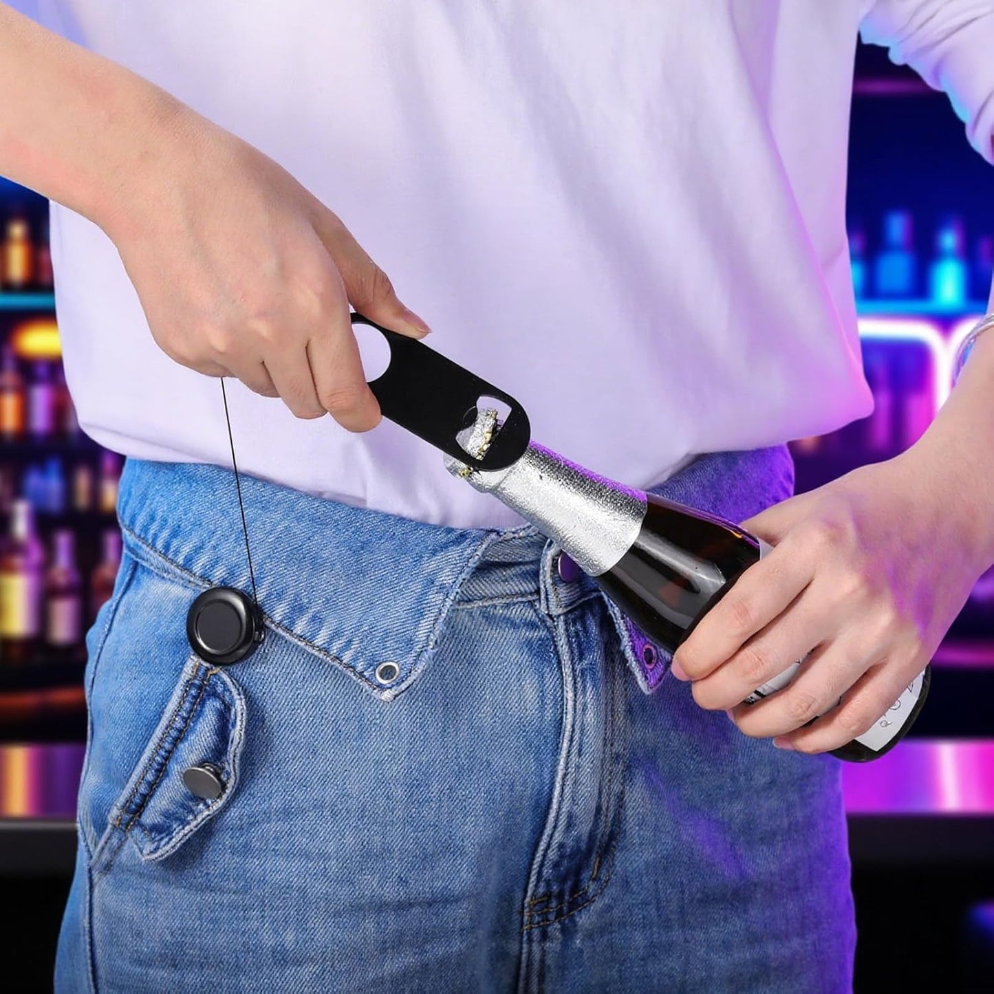 Honoson 8 Pieces Retractable Flat Bottle Opener Bartender Beer Opener with Round Badge Reel Clips Holder Bar Keys for Bartender Gifts Kitchen Home Party Supplies (Classic,Multicolor)