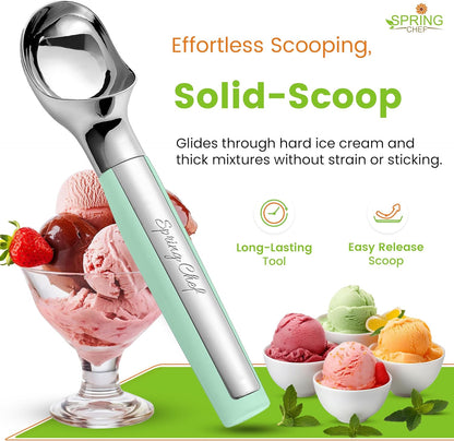 Spring Chef Heavy Duty Metal Ice Cream Scoop - Dishwasher Safe Ice Cream Scooper, Commercial Icecream Scoop Spade, Professional Kitchen Tool for Gelato, Melon, Sundae, Cookie Spoon - Black