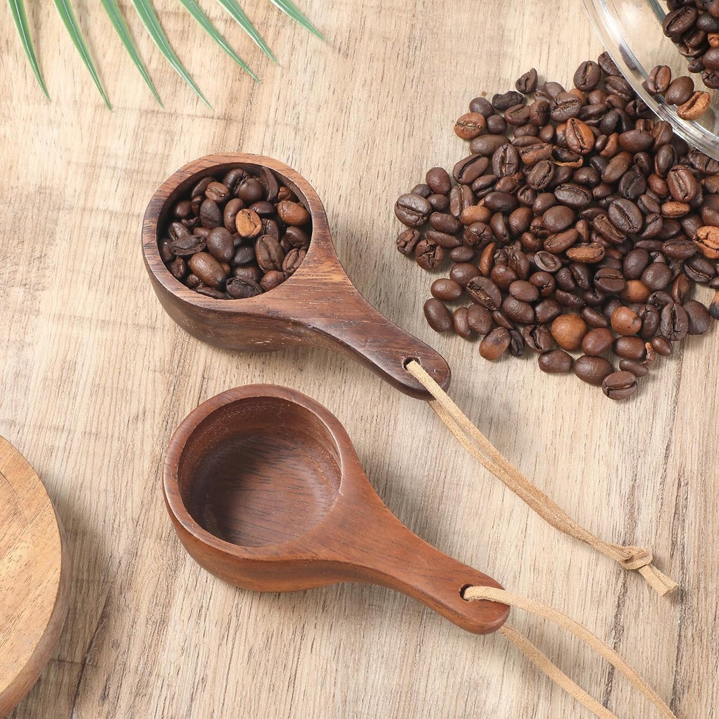 2 Pcs Coffee Scoop Short Handle Wooden Scoops for Canisters 30ml Wooden Measuring Spoons Tablespoon Ground Coffee Measure Scoop for Jars Kitchen Tools Utensils Mixing Stirrer Coffee-Beans, Tea, Sugar