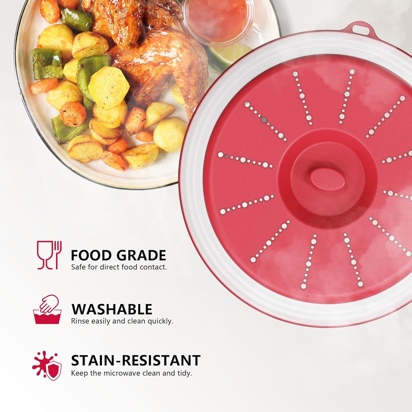 WVM Microwave Splatter Cover Vented for Food with Hook Hole, Splatter Guard & Colander Kitchen Gadget for Food, Meal Prep, Grey