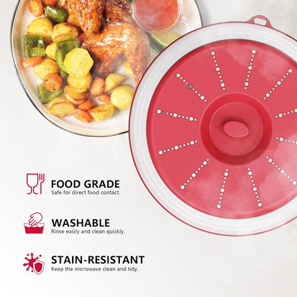 WVM Microwave Splatter Cover Vented for Food with Hook Hole, Splatter Guard & Colander Kitchen Gadget for Food, Meal Prep, Grey