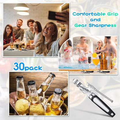 Gisafai 20 Pcs Can Opener Manual Bulk Smooth Edge with Sharp Blade and Soft Non Slip Grip Handle Heavy Duty Handheld Safety Can Opener for Kitchen Restaurant, Black and Silver