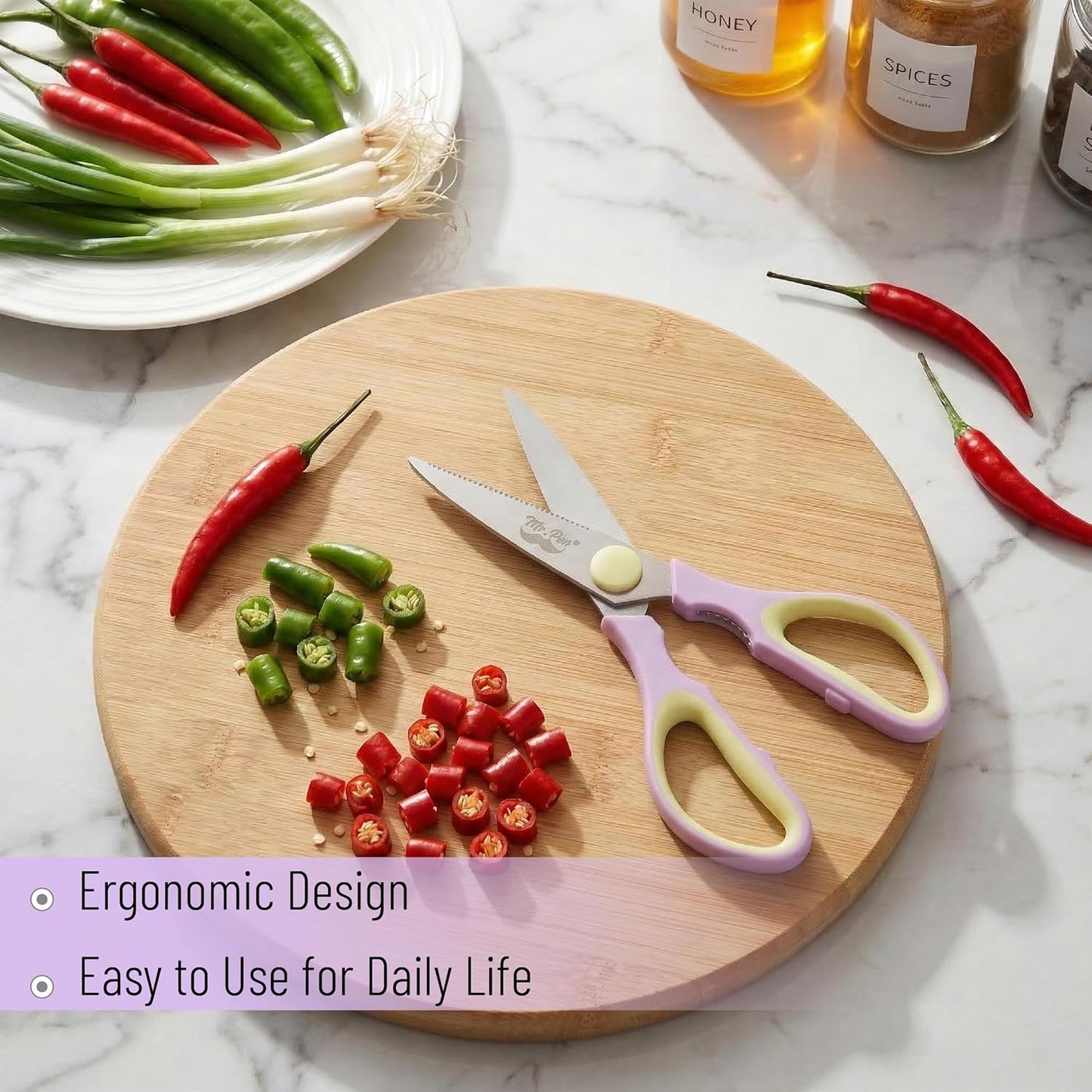 Mr. Pen- All Purpose Kitchen Shears with Protective Sheath, 8 Inch, Dishwasher Safe, Stainless Steel Food Scissors with Micro-Serrated Blades, Soft Grip Comfort Handle, Durable Utility Kitchen Shears