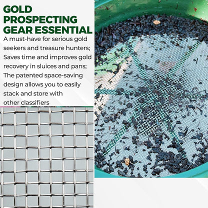 SE 13.25 Inch Wide Stackable Classifier Gold Prospecting Pan - 1/8 Inch Stainless Steel Mesh Sifting Pan, Green