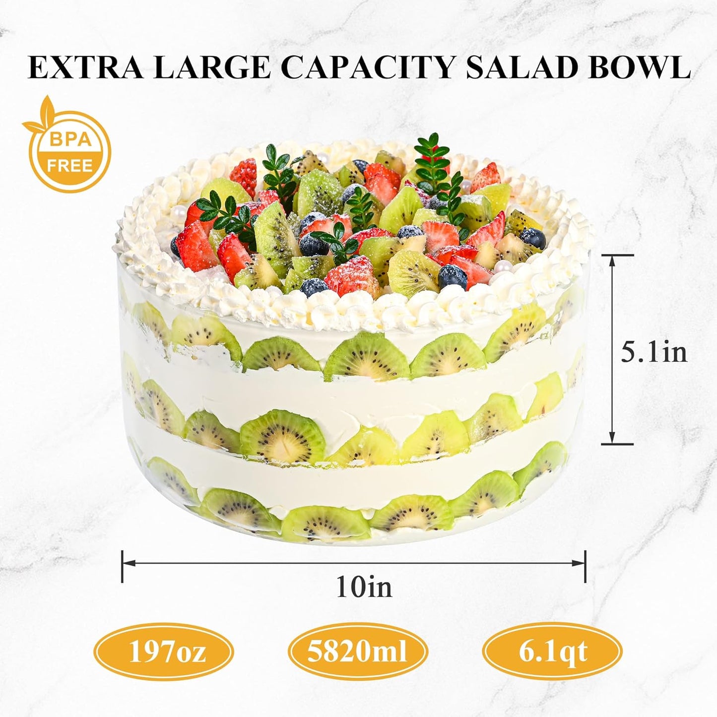 Glass Trifle Bowl with Airtight Lid, 197oz Large Salad Bowl, Glass Serving Bowl for Popcorn, Cake, Salad, Fruit, Baking, Dessert and Party Diy, BPA Free, Oven, Dishwasher Safe