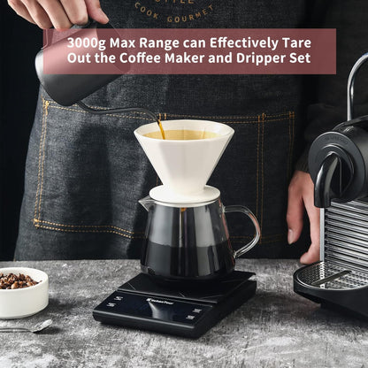 KitchenTour Coffee Scale with Timer 3kg/0.1g High Precision Pour Over Drip Espresso Scale with Back-Lit LCD Display (Batteries Included)