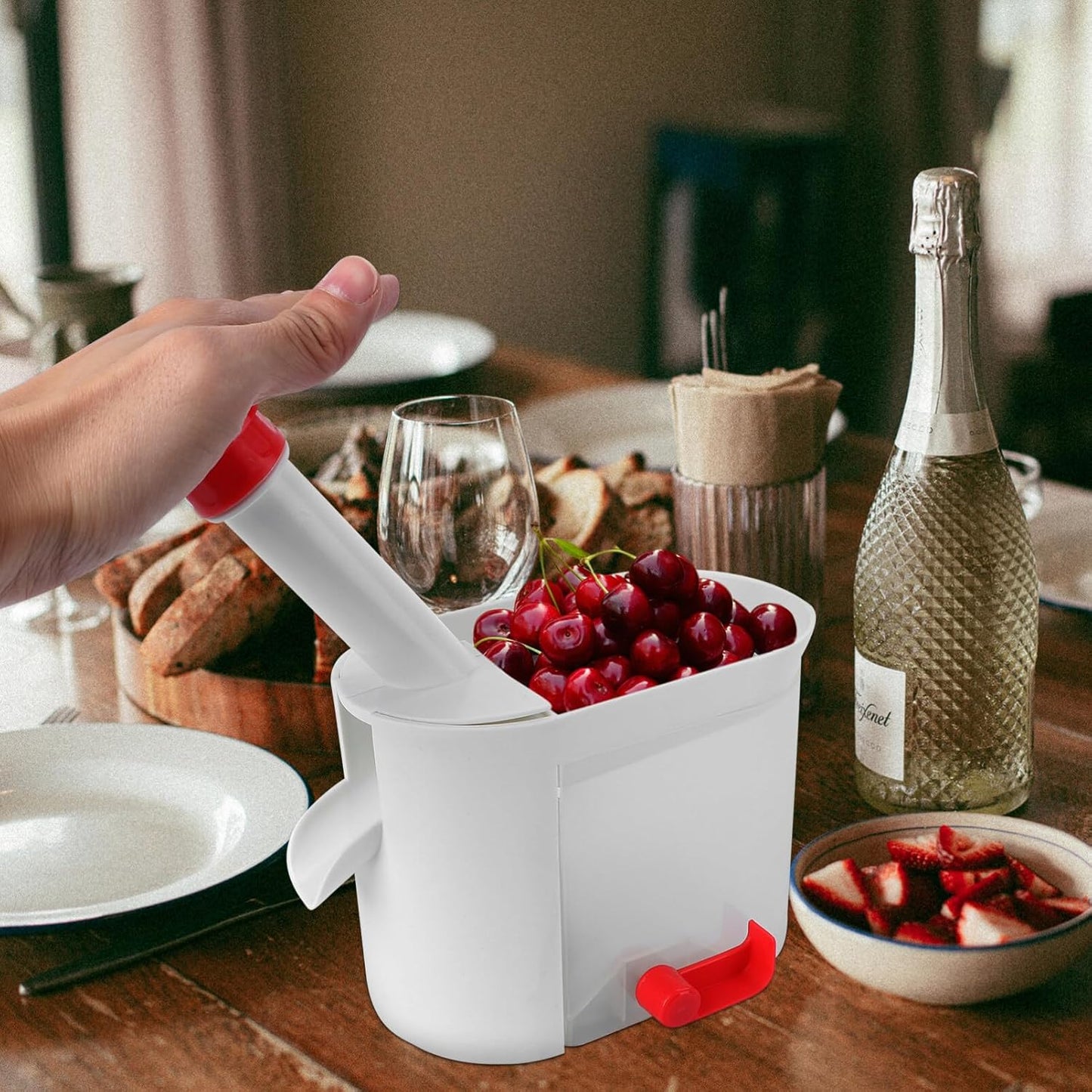 Hemoton Cherry Pitter Tool with Easy Squeeze Grip and Removable Container Multifunctional Fruit and Vegetable Core Remover for Kitchen Use 10.62X6.29X3.93 Inch