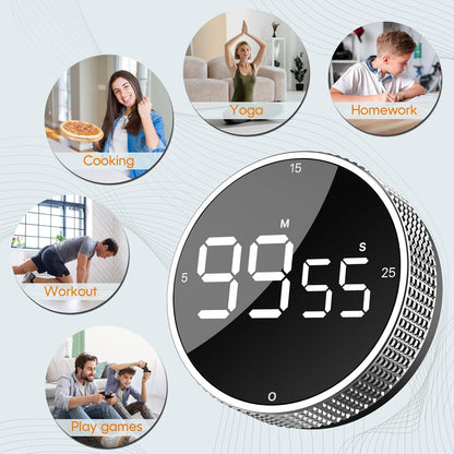 Upgrade Digital Kitchen Timer - Magnetic Countdown Countup Visual Pomodoro Timer with Large LED Display, 3-Preset Times (5, 15, 25), 3 Volume Levels, Ideal for Cooking, Baking and Fitness (1, Black)
