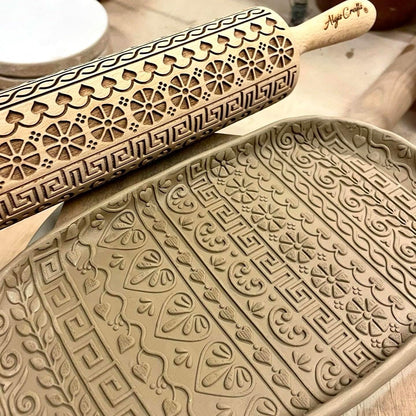 BEEHIVE Embossing Rolling Pin with Pattern. Laser Engraved Embossing Dough Roller for Homemade Cookies and Pottery by Algis Crafts