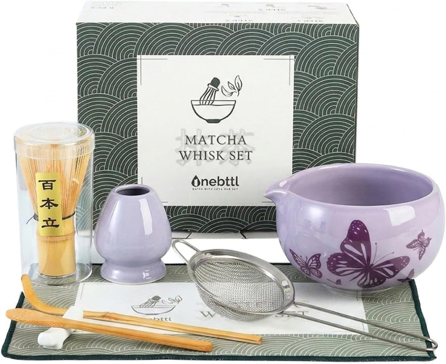 Onebttl Matcha Whisk Set Gifts, 8 Pcs Ceramic Matcha Kit Set Includes Matcha Bowl, Matcha Whisk and Holder, Bamboo Spoon and Scoop, Scoop Rest, Sifter and Tea Towel - Sunflower