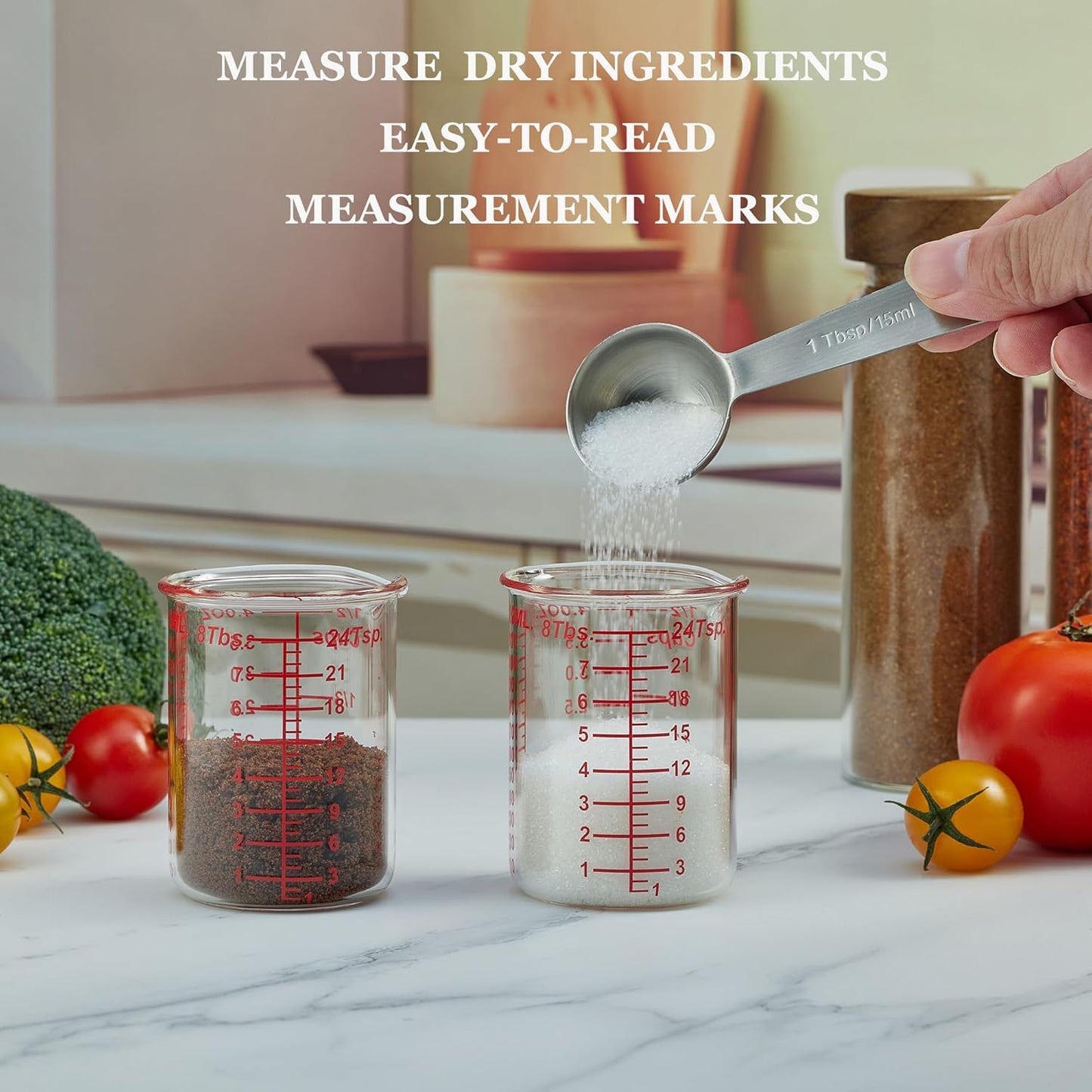 High Borosilicate Glass Measuring Cup-V-Shaped Spout，Glass Measuring Beaker for Kitchen or Restaurant, Easy to Read, 60 ML (2 Oz)-Pack of 2