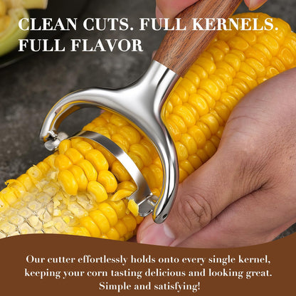 KULUNER Durable Stainless Steel Corn Peeler with Polished Wood Handle Corn on the Cob Stripper Kernel Remover Easy Use Corn Kernel Cutter Kitchen Gadget（Rosewood）