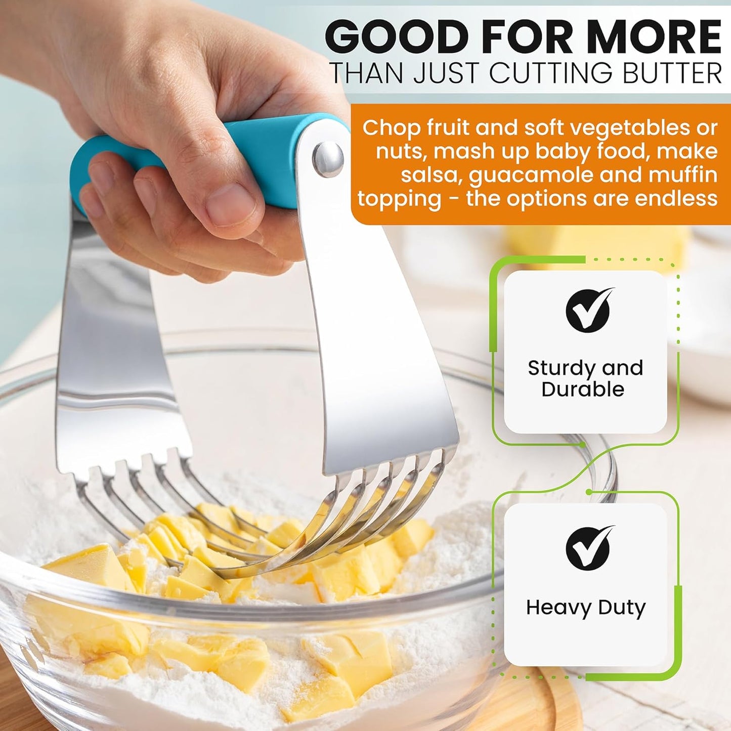 Spring Chef Dough Blender, Top Professional Pastry Cutter with Heavy Duty Stainless Steel Blades, Medium Size, Black