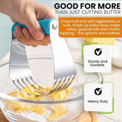 Spring Chef Dough Blender, Top Professional Pastry Cutter with Heavy Duty Stainless Steel Blades, Medium Size, Black