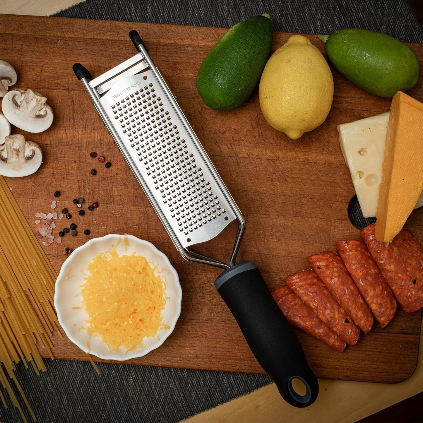 Lemon Zester, Stainless Steel Kitchen Cheese Grater, Plastic Cover Ergonomic Soft Black Handle