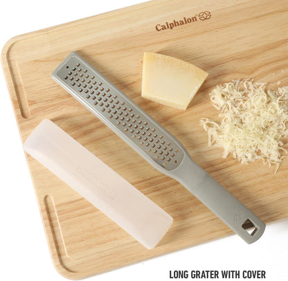 Calphalon Prime Stainless Steel Handheld Grater Lemon Zester W/Cover & Rubber Handle - Navy Blue