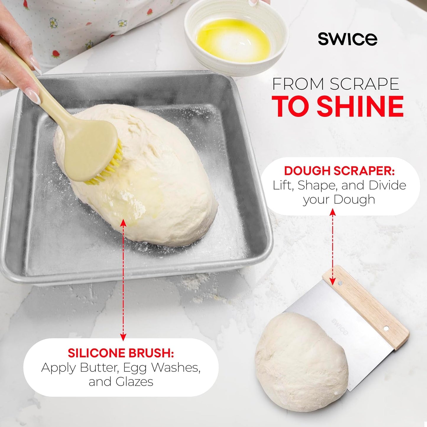 Swice Bread Proofing Basket, Round 9-Inch Banneton Sourdough Starter Kit with Lame, Dough Scraper, Linen Liner, and Basting Brush, Complete Bread Making Supplies and Tools