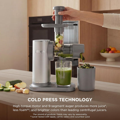 Ninja NeverClog Cold Press Juicer | Powerful Electric Slow Masticating Juicer with Pulp Control | XL Capacity | 24 oz. Juice Jug & 36 oz. Pulp Container | Dishwasher Safe | Charcoal | 150W | JC151