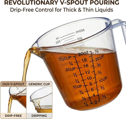 Measuring Cups Set, 3PCS with Pour Spout & Handle, Multi-Scale (cup | oz | ml) Stackable Liquid & Dry Plastic Measuring Tools for Baking Cooking, Essential Kitchen Gadgets (Coffee Brown)