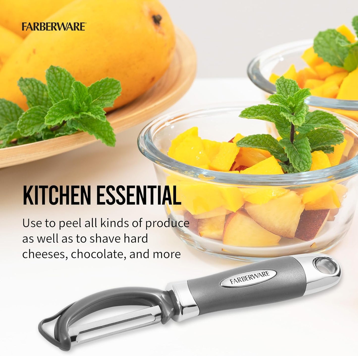 Farberware Pro2 Vegetable Peeler, Euro Peeler with Razor-Sharp Stainless Steel Blade, Swivel Peeler for Potatoes, Fruits, and Vegetables, Built-In Bud Remover, Dishwasher Safe