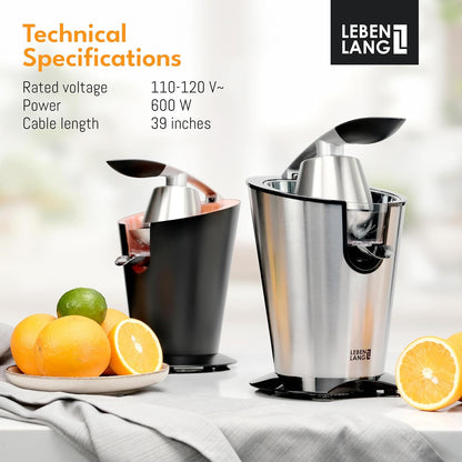LEBENLANG Orange Juicer Electric - 2 cones & BPA-free I High juice yield & Large Volume I 24oz Lemon Juicer Squeezer I Electric Citrus Juicer Orange Juice Press Juicers Exprimidor De Naranjas Limones