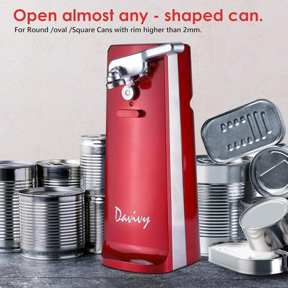 Davivy Electric Can Opener - One-Touch Hands-Free Operation,Removable Stainless Steel Cutter, 3-in-1 Design with Knife Sharpener&Bottle Opener(Blue)