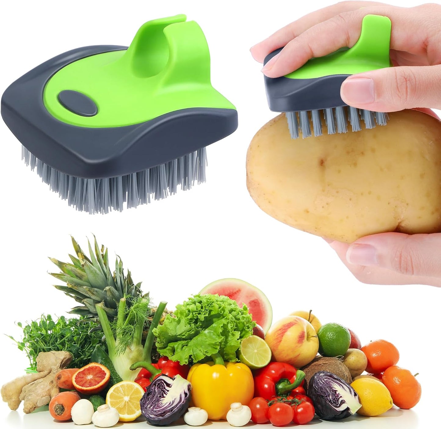 Aodaer 4 Pieces Vegetable Brush Potato Scrubber Brush Silicone Hard and Soft Side Fruit Cleaning Tools for Delicate or Tough-Skinned Vegetables