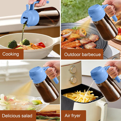 YARRAMATE 16oz/470ml Light Blocking Oil Sprayer for Cooking with Stickers, Food-Grade 2 in 1 Olive Oil Dispenser Bottle for Kitchen, Premium Dark Amber Glass Oil Bottle for Air Fryer, BBQ (Black)