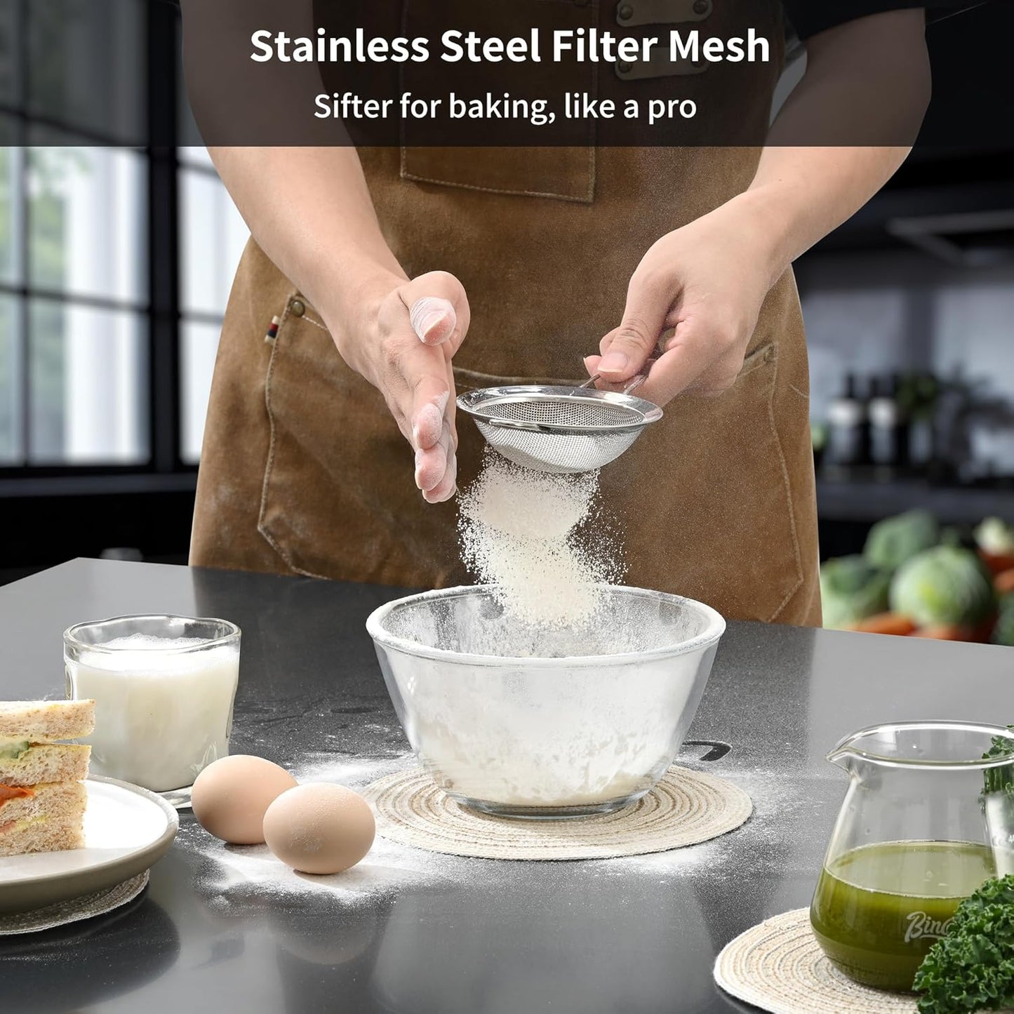 Luckyiren Premium 304 Stainless Steel Fine Mesh Strainer – Multi-Use Colander, Sieve, and Filter for Rice, Juice, Quinoa, Flour, Baking, Cooking, and Meal Prep – Durable, Easy-to-Clean Kitchen Tool