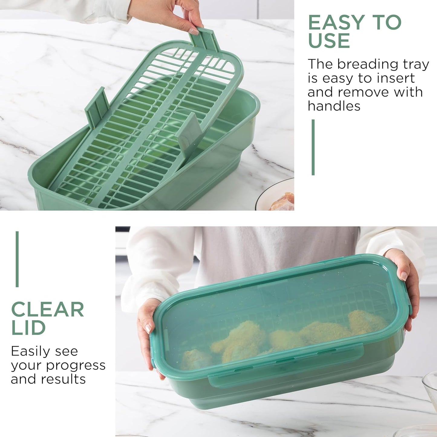 COOK WITH COLOR Collapsible Batter Bowl - Mess Free Breading Shaker Container - Great for Fried Fish, Fried Chicken, Onion Rings, Wings & More, Gray