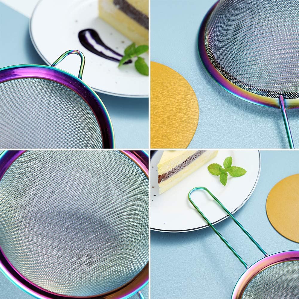 Gold Fine Mesh Strainer 3 Pieces Set, Golden Flour Sifter For Baking, Stainless Steel Clander, Gold Matcha Tea Strainer, Gravy Separator, Stasher Sieve Pasta Strainers