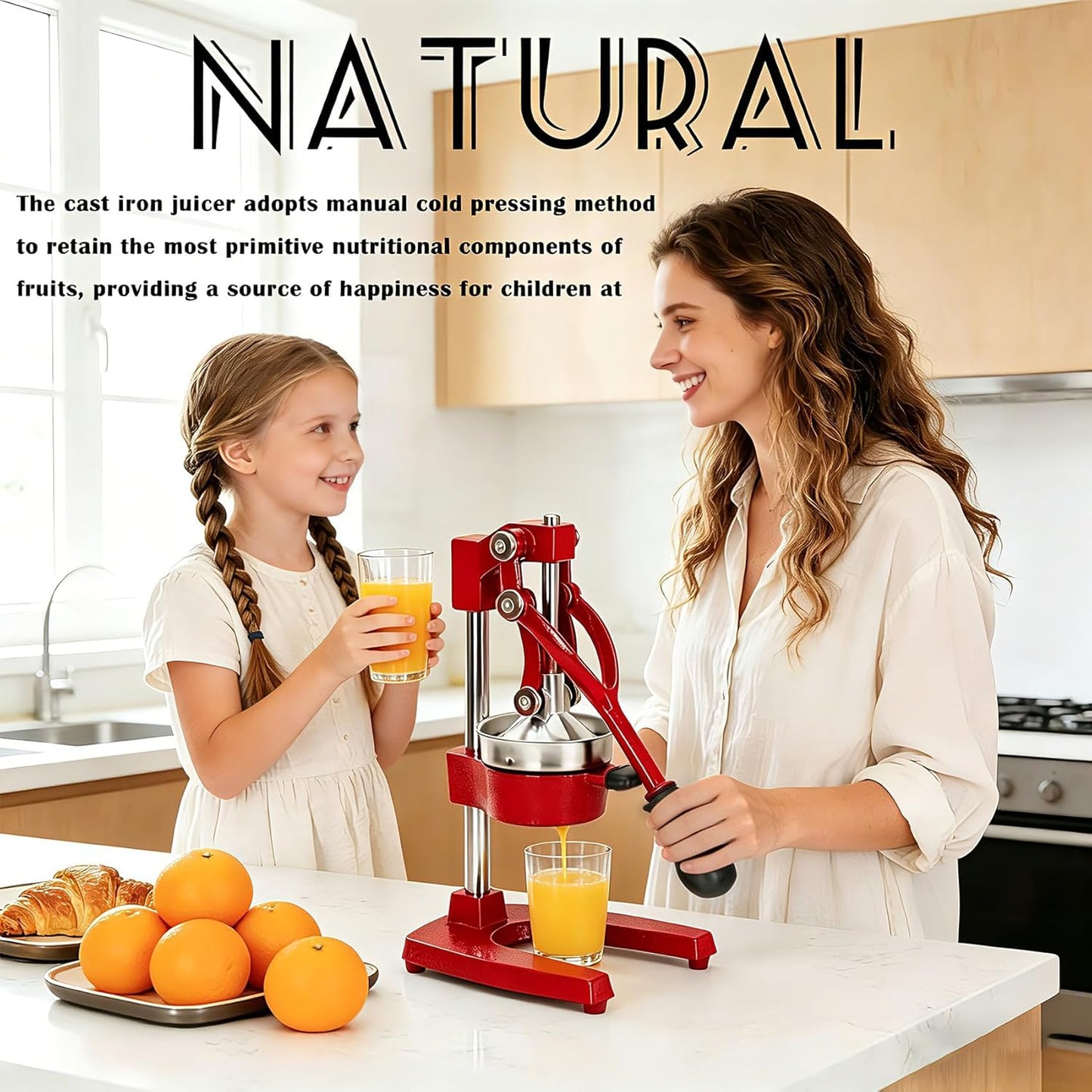 Cast Iron Juicer, orange juicer, Cast Iron Juicer Hand Press Heavy Duty, Peel-Free Juicing, Professional Lemon Orange Pomegranate Squeezer, Effortless, Stable, Easy Clean for Home, Bar, Commercial Use