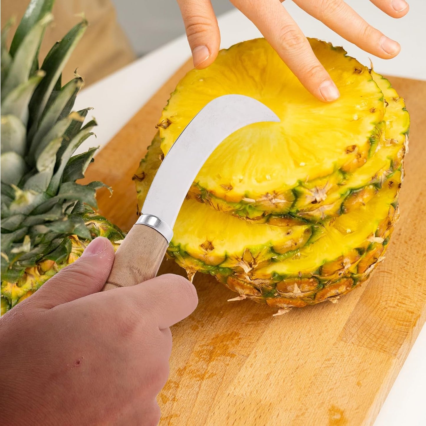 Abaodam 7Inch Stainless Steel Curved Fruit Knife, with Wooden Handle for Peeling and Cutting Pineapple Banana and Tropical Fruits Kitchen Tool