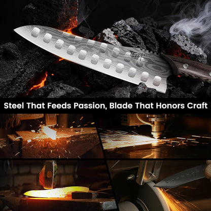 SYOKAMI Cleaver Chef Knife with Herb Stripper, 7" Asian Kitchen Knife 3-in-1 Combined with Chef's Knife, Santoku, Nakiri for Slicing, Chopping, Dicing, Mincing, Housewarming Birthday Cooking Gifts