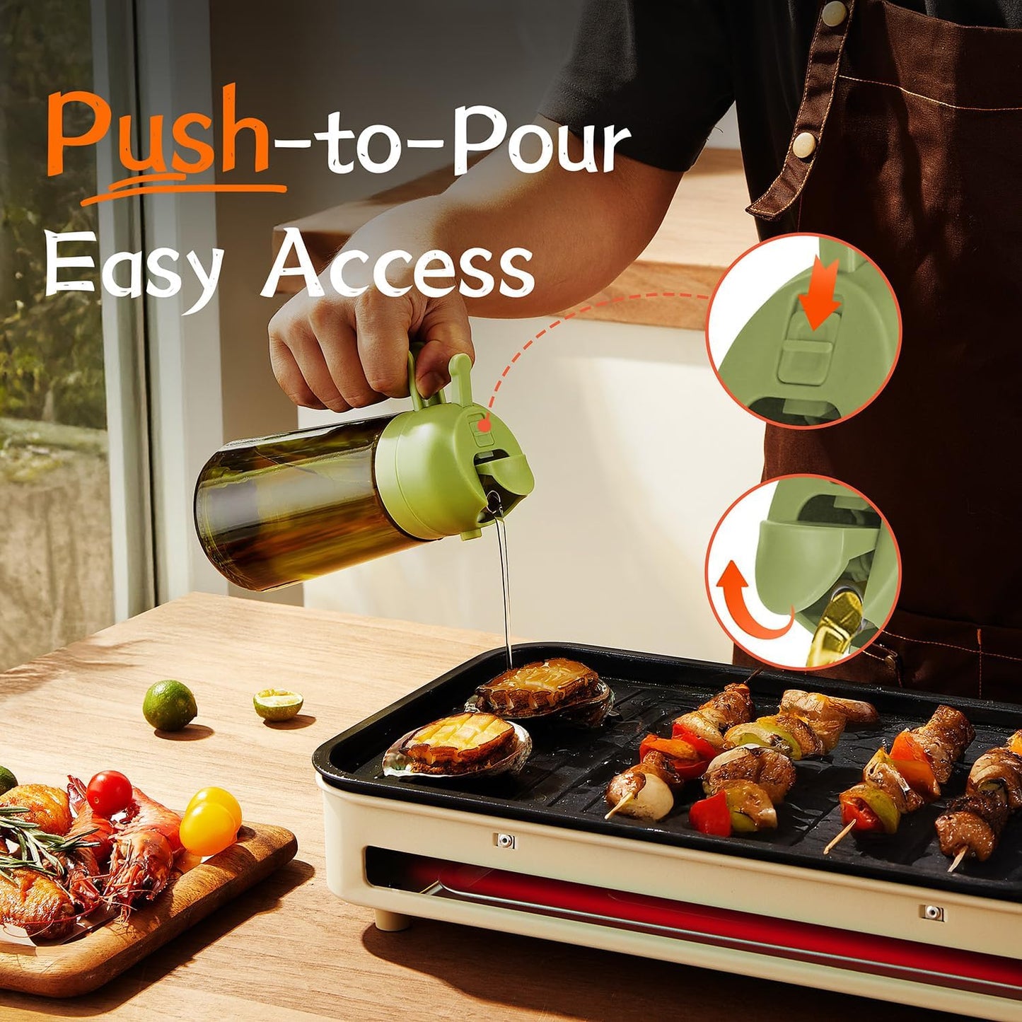TrendPlain - Original 16oz/470ml Olive Oil Dispenser Bottle for Kitchen Gadgets and Air Fryer Accessories - Olive Oil Sprayer for Cooking w/Stickers - Black