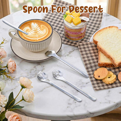 4Pcs Coffee Spoons, Ymapinc Cute Cat Paw Spoon Set, 5.9 Inch Unique Siver Stirring Spoons Set for Coffee Milk Drink Cooking Utensils Accessories