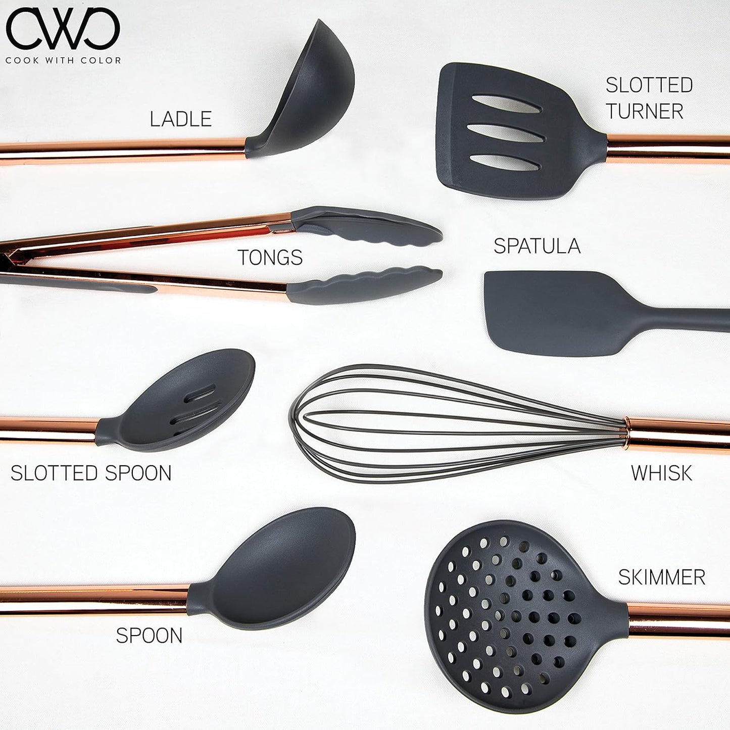 COOK WITH COLOR Silicone Cooking Utensils, Kitchen Utensil Set, Easy to Clean Silicone Kitchen Utensils, Cooking Utensils for Nonstick Cookware, Kitchen Gadgets Set, 10 Pieces, Green