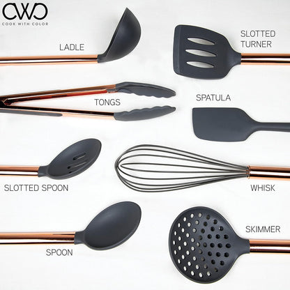 COOK WITH COLOR Silicone Cooking Utensils, Kitchen Utensil Set, Easy to Clean Silicone Kitchen Utensils, Cooking Utensils for Nonstick Cookware, Kitchen Gadgets Set, 10 Pieces, Green