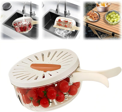 Multifunctional Fruit Washing Bowl with Strainer,2 in 1 Drain basket and Fruit Strainer Container with Lid,Fruit Washer Bowl for Kitchen,Fridge,Picnic & Camping(1QT)