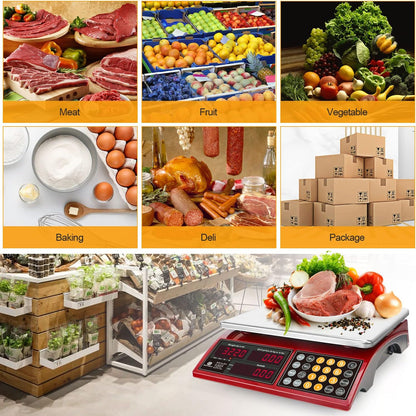 Commercial Food Scale 66lb/30kg, High Precision Digital Price Computing Scale for Farmers Marke, Deli, Dual Backlit LCD Display, Stainless Steel Platform, Rechargeable Battery for Produce Meat