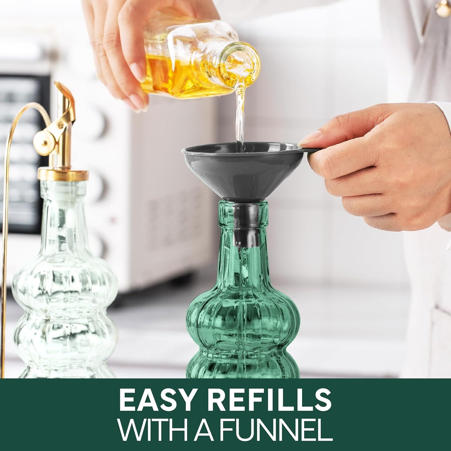 COOK WITH COLOR Glass Olive Oil Bottle Dispenser - 2 Pack- 17oz Oil and Vinegar Cruet - Olive Oil Carafe Decanter for Kitchen, Elegant Waves, Clear