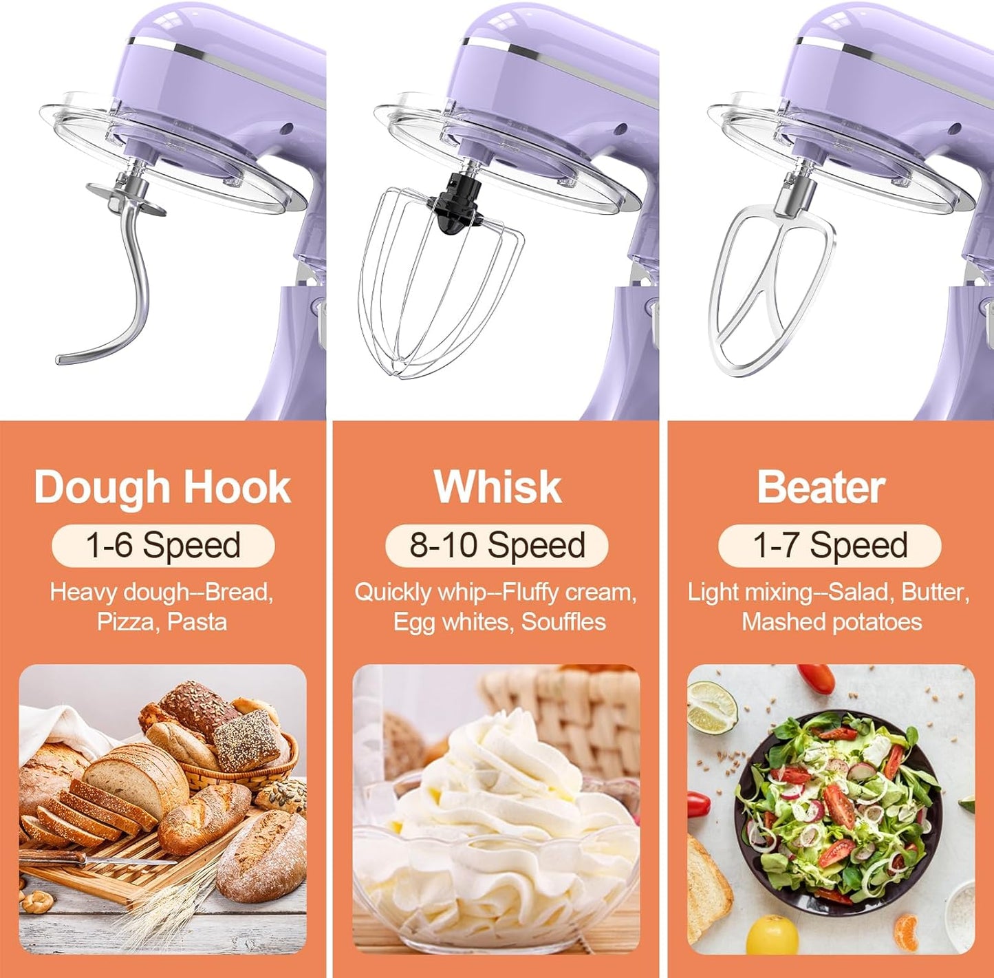 CEBORY 3-IN-1 Electric Stand Mixer, 6.5QT Bowl 660W 10-Speed Kitchen Mixer, Household Food Mixers include Dough Hook, Beater and Whisk, Bread Cake Mixer for Baking and Most Home Cooks, Pink