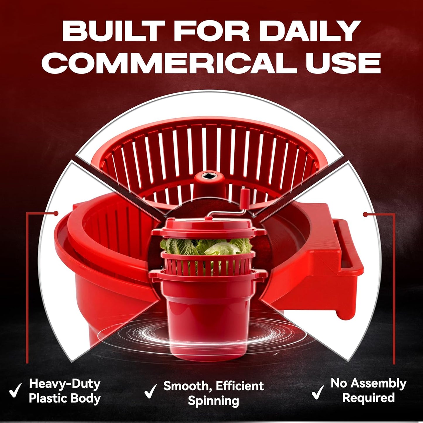 5 Gallon Chef Master Commercial Salad Spinner Dryer – Hand Powered Manual Lettuce Spinner and Fruit Washer Bowl w/ Strainer - Sealed Gearbox, Built In Brake System - Durable Spinner Mechanism - 90005