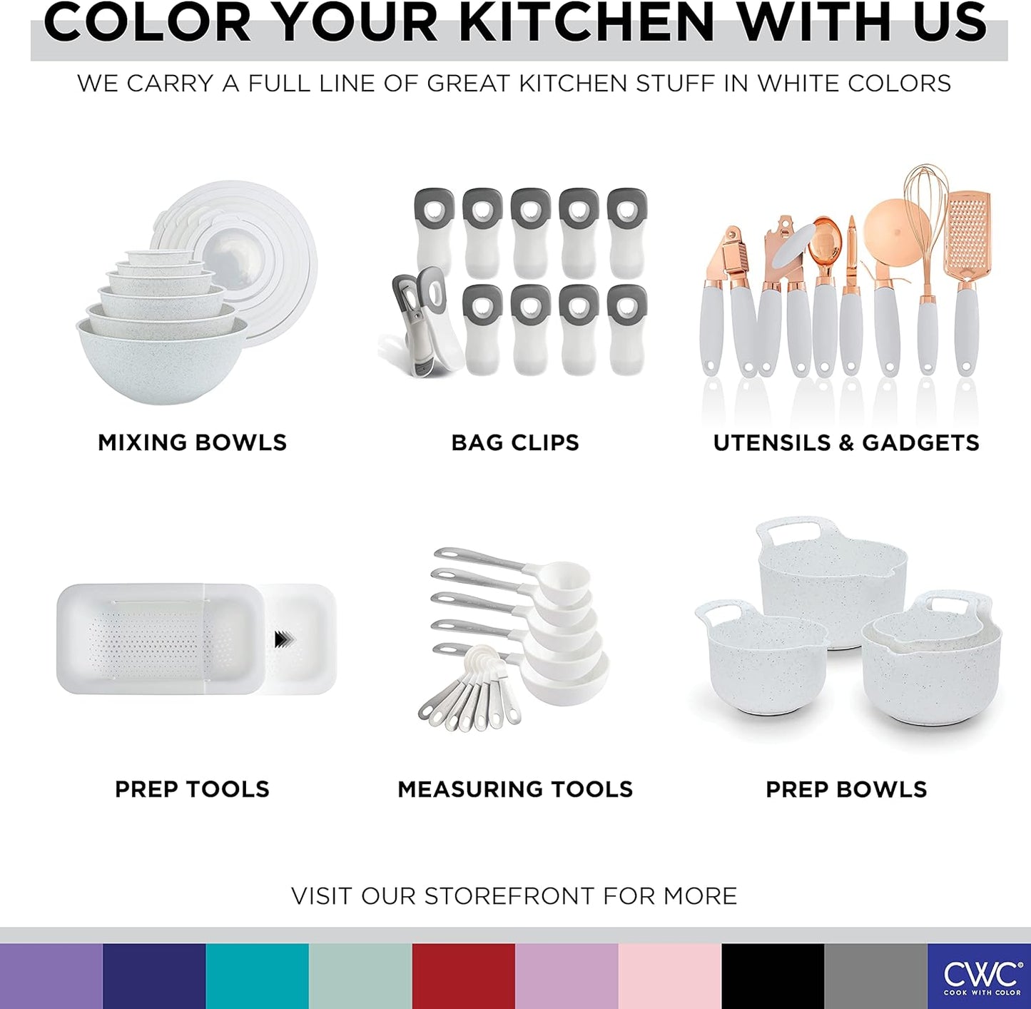 COOK WITH COLOR Mixing Bowls with Lids - 12 Piece Plastic Nesting Bowls Set includes 6 Prep Bowls and 6 Lids, Microwave Safe Mixing Bowl Set, Sage Embossed - Colors A